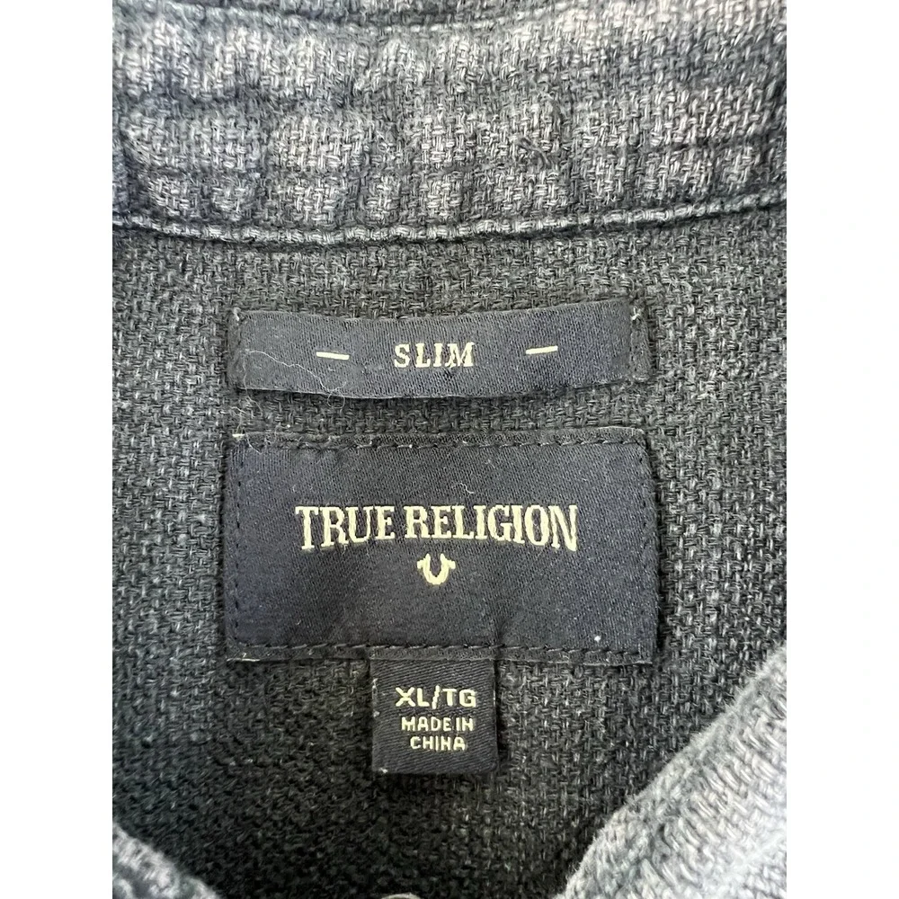 True Religion Men's Blue Western Button Down Short Sleeve Shirt‎ Sz XL Slim